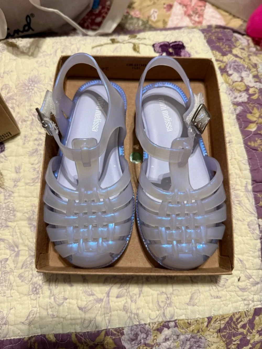 Mini Melissa Girls' Iridescent Jelly Sandals in Pearl White